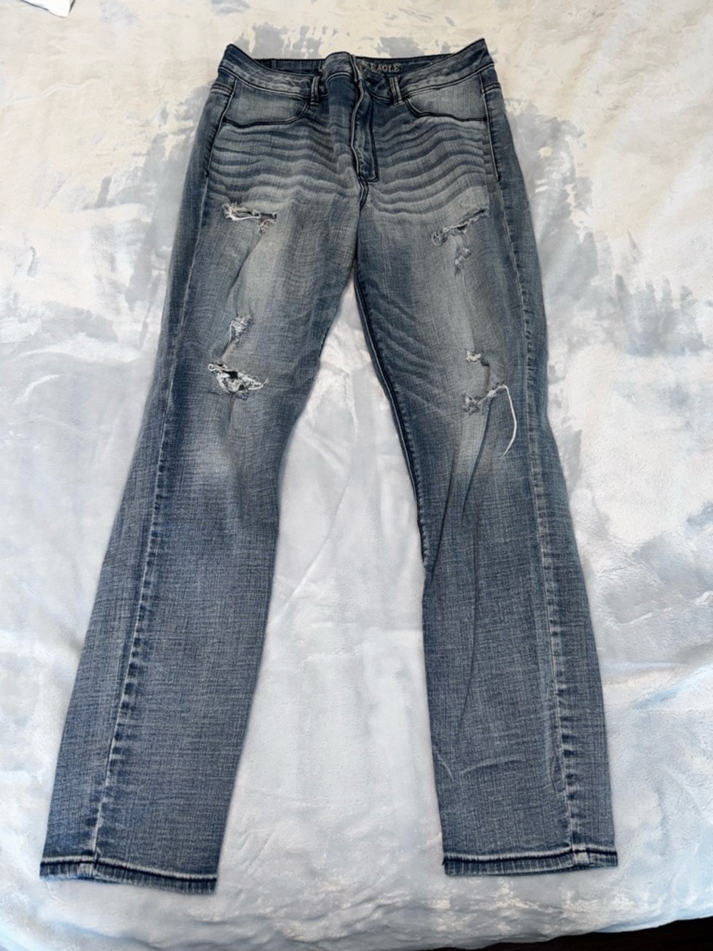Women’s Distressed Mid-Rise Blue Jeans